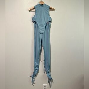 Fashion Nova Light Blue Sleeveless Bodysuit & Ruched Pants Set - Size S